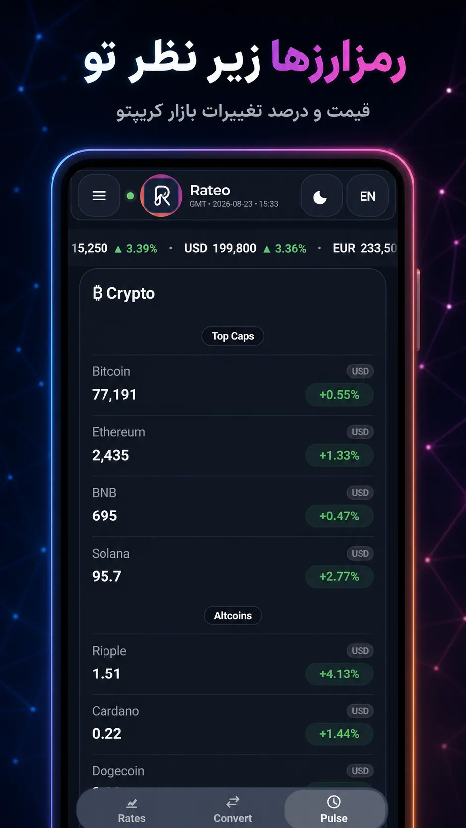 Crypto pulse — Rateo app